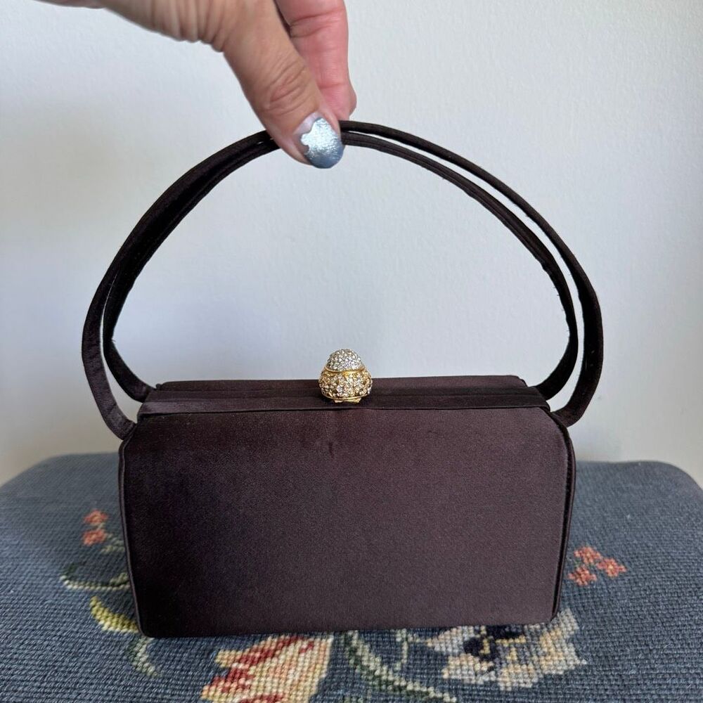VTG Morris Moskowitz Black Satin Hand Bag with Jeweled Sphere Clasp MCM Design